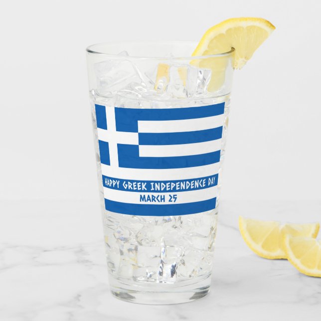 Happy Greek Independence Day Greek Flag Glass (Back Ice)