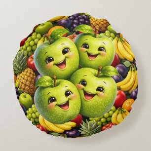 Happy green apples round cushion