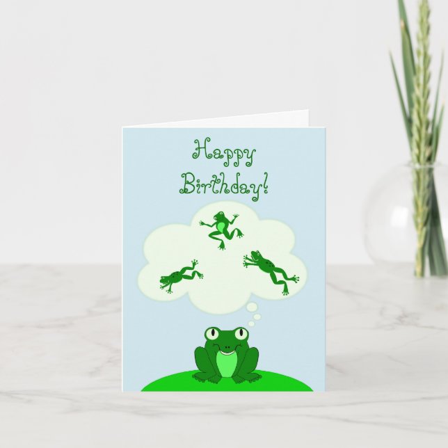 Happy Green Birthday with Leap-Dreaming Frog! Card (Front)