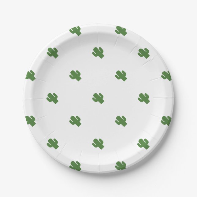 Happy green cactus in pink summer paper plate (Front)