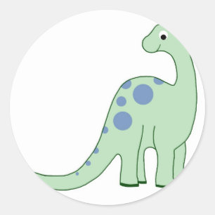 Happy Green Cartoon Dinosaur Classic Round Sticker