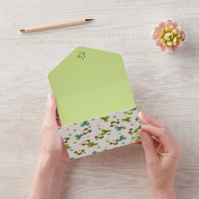 Happy Green Clover Leaves Art Pattern All In One Invitation (Video)