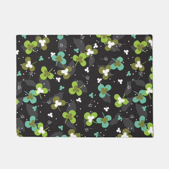 Happy Green Clover Leaves Art Pattern II Doormat (Front)