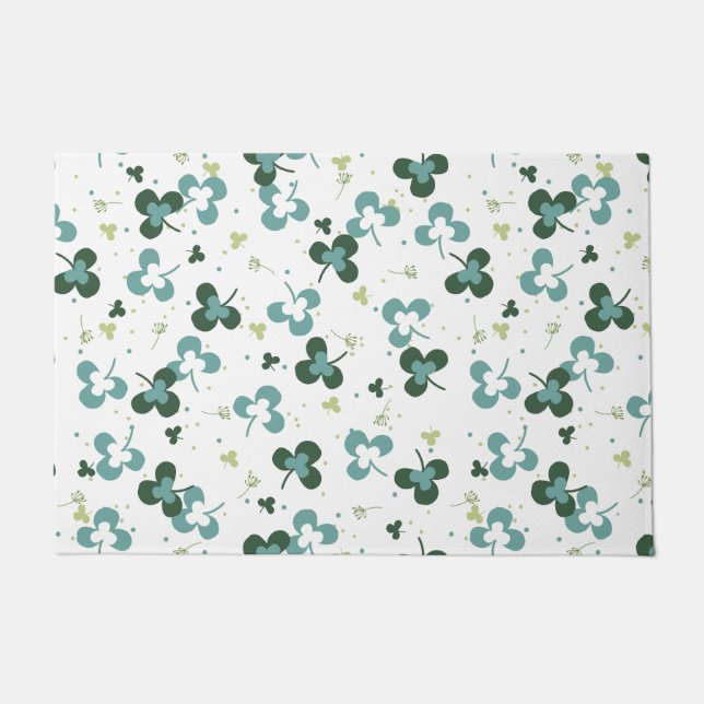 Happy Green Clover Leaves Art Pattern III Doormat (Front)