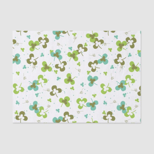 Happy Green Clover Leaves Art Pattern Tissue Paper (Front)