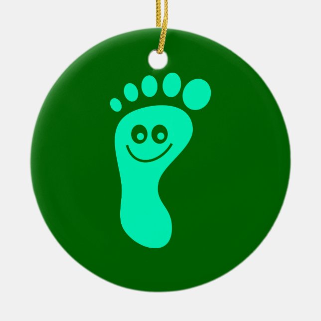 Happy Green Foot Ceramic Tree Decoration (Front)