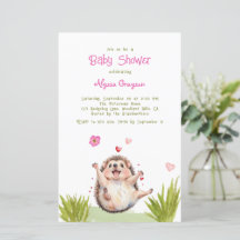 Happy Green Garden Hedgehog Baby Shower Invitation