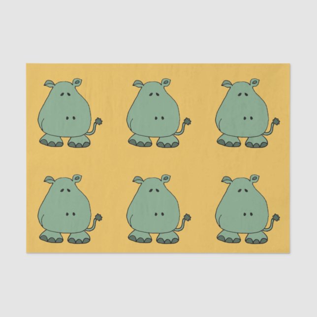 Happy Green Hippo Cartoon Tissue Paper (Front)