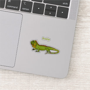 Happy green iguana cartoon illustration
