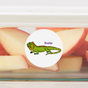 Happy green iguana cartoon illustration