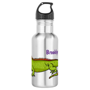 happy green iguana cartoon illustration 532 ml water bottle
