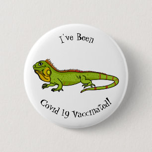 Happy green iguana cartoon illustration 6 cm round badge