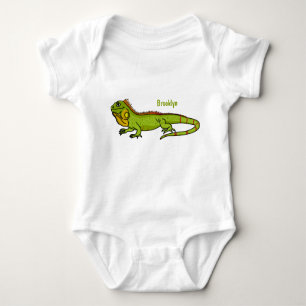 Happy green iguana cartoon illustration baby bodysuit