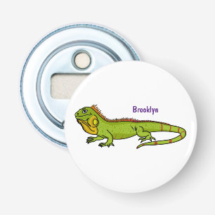 Happy green iguana cartoon illustration bottle opener