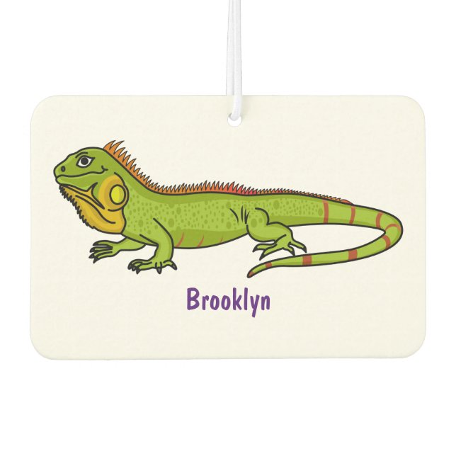 Happy green iguana cartoon illustration  car air freshener (Front)