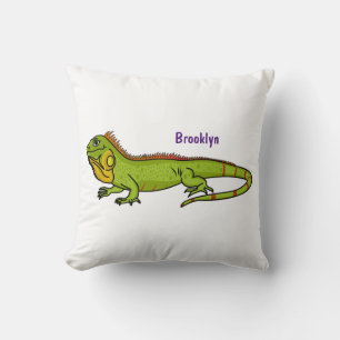 Happy green iguana cartoon illustration cushion