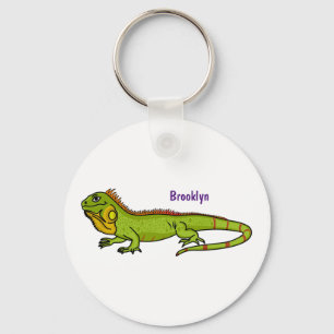 Happy green iguana cartoon illustration key ring