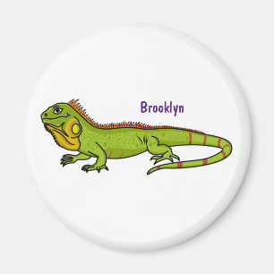 Happy green iguana cartoon illustration magnet