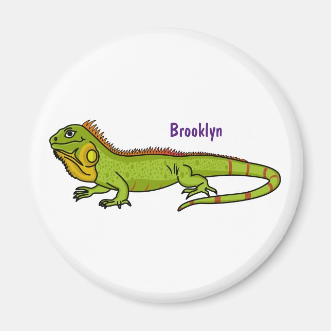 Happy green iguana cartoon illustration magnet (Front)