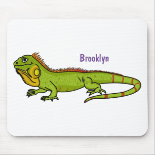 Happy green iguana cartoon illustration mouse pad
