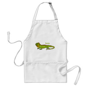Happy green iguana cartoon illustration standard apron