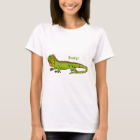 Happy green iguana cartoon illustration