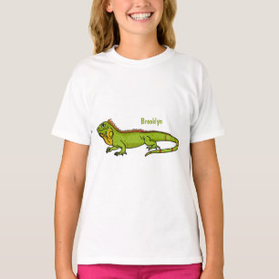 Happy green iguana cartoon illustration T-Shirt
