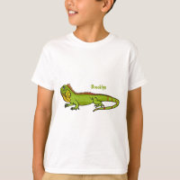 Happy green iguana cartoon illustration