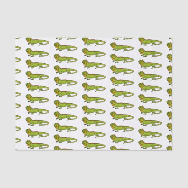 Happy green iguana cartoon illustration tissue paper (Front)
