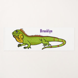 Happy green iguana cartoon illustration  yoga mat