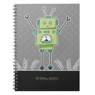 Happy Green Robot & Metal Springs Notebook