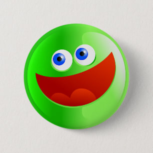 Happy Green Smilie 6 Cm Round Badge