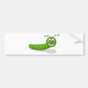 Happy Green Smiling Cartoon Worm with Brown Eyes Bumper Sticker