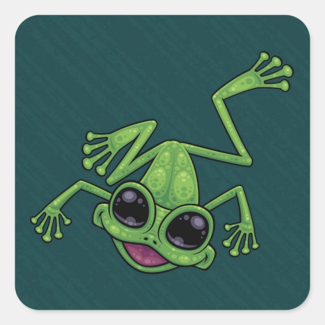 Happy Green Tree Frog Square Sticker (Front)
