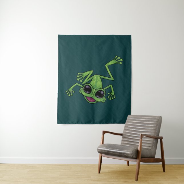 Happy Green Tree Frog Tapestry (In Situ)