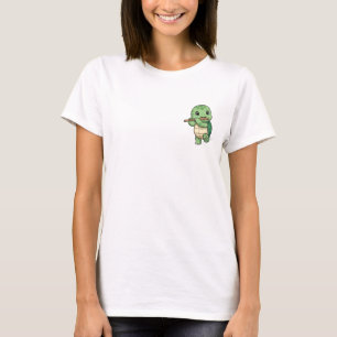 Happy Green Turtle Playing Wooden Flute Instrument T-Shirt