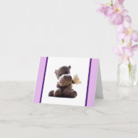 Happy Grey Hippo Holding Daisy, Cute Love Photo