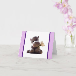 Happy Grey Hippo Holding Daisy, Cute Love Photo Card