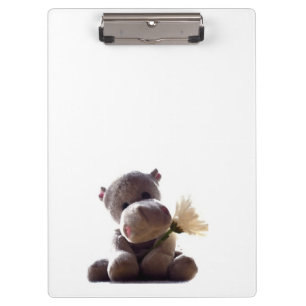 Happy Grey Hippo Holding Daisy, Cute Love Photo Clipboard
