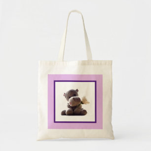 Happy Grey Hippo Holding Daisy, Cute Love Photo Tote Bag