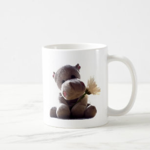 Happy Grey Hippo with Daisy Drawing Photograph Coffee Mug