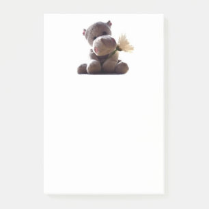 Happy Grey Hippo with Daisy Drawing Photograph Post-it Notes