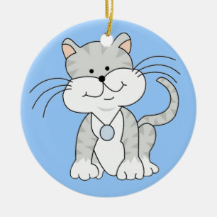 Happy Grey Kitty Ceramic Tree Decoration