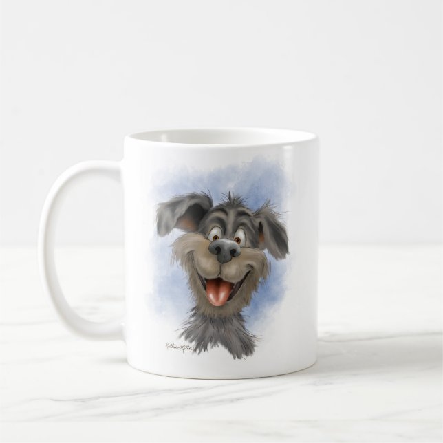 Happy Grinning Mutt – Cute Dog Cartoon Coffee Mug (Left)