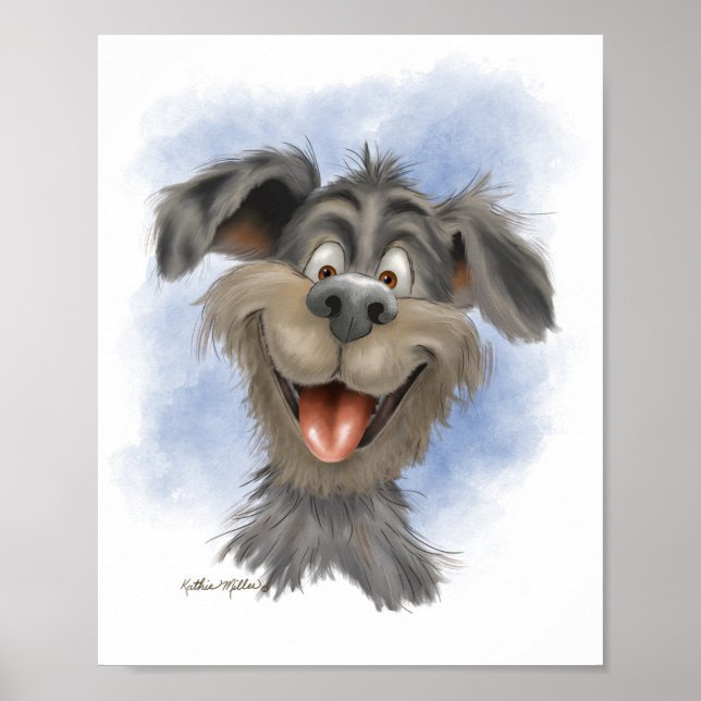 Happy Grinning Mutt – Cute Dog Cartoon Poster (Front)