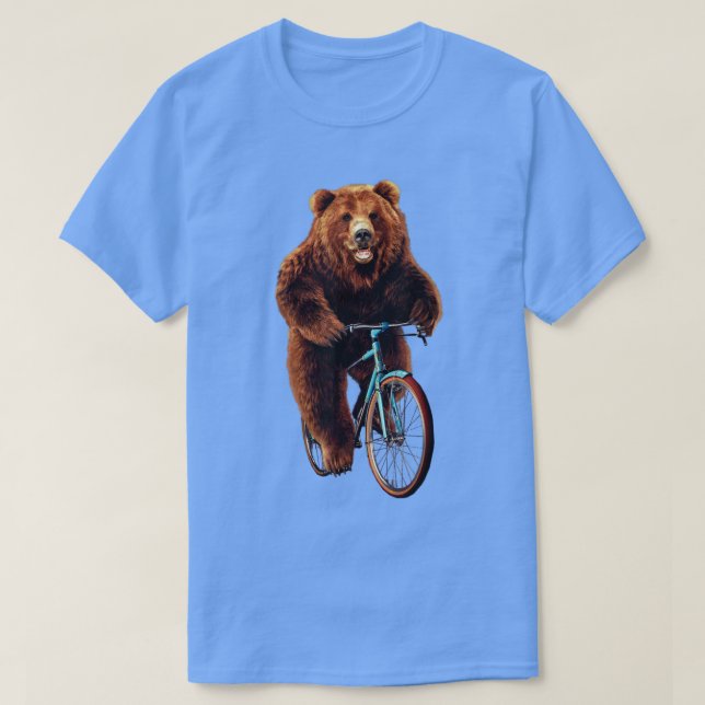 Happy Grizzly Bear Cycling, Mountain Bike Bicycle  T-Shirt (Design Front)