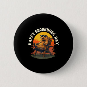 Happy Ground Hog Vintage Sunset Groundhog Day Anim 6 Cm Round Badge