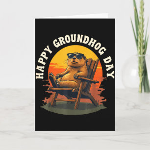 Happy Ground Hog Vintage Sunset Groundhog Day Anim Card