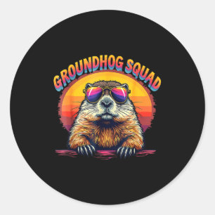 Happy Groundhog Day 2025 Funny Groundhog Squad  Classic Round Sticker