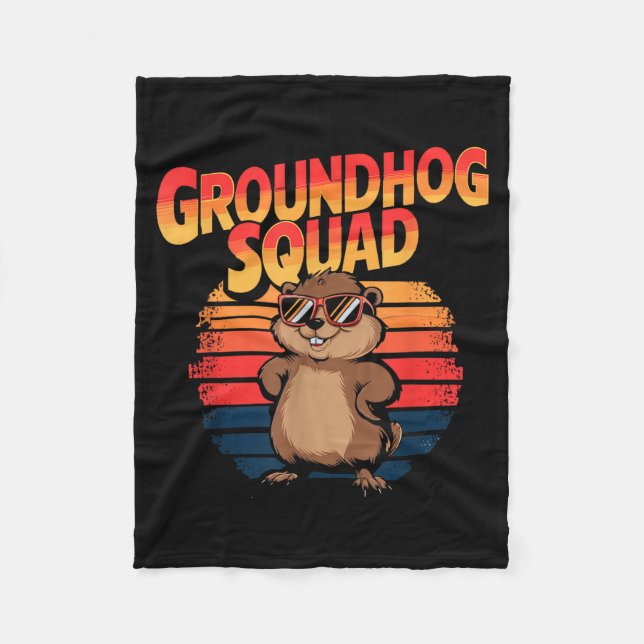 Happy Groundhog Day 2025 - Funny Groundhog Squad _ Fleece Blanket (Front)